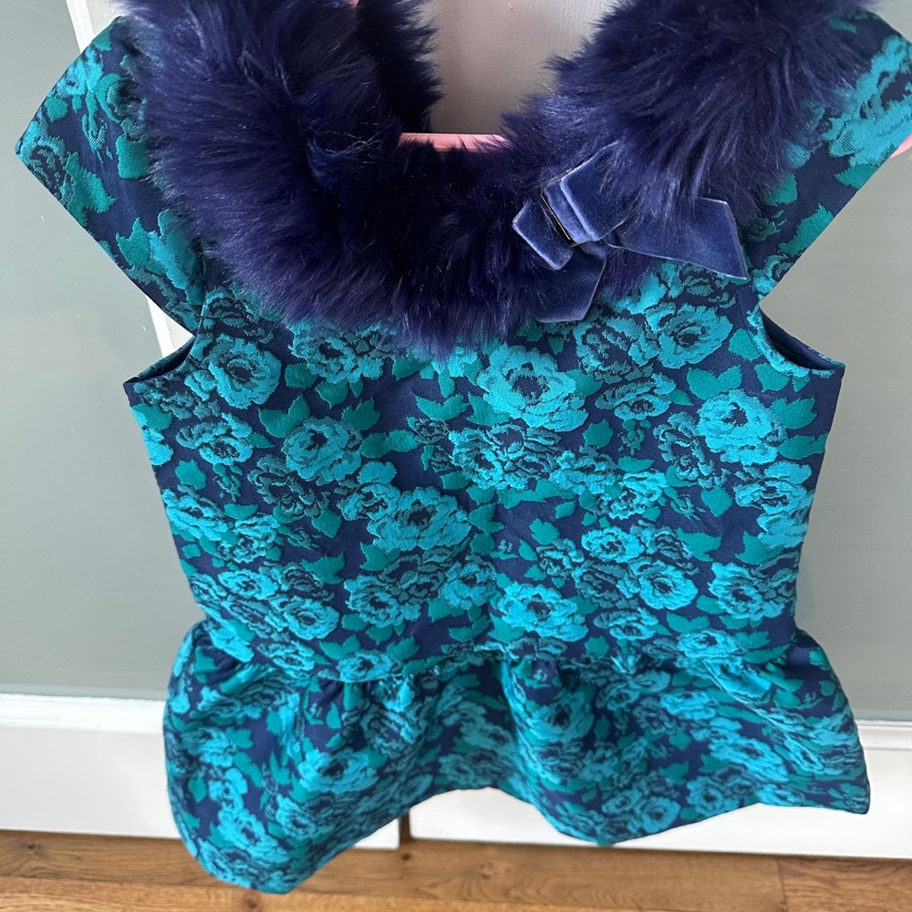 Janie and Jack Blue Dress with Faux Fur Accent